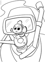 coloriage nemo poursuivit par un plongeur